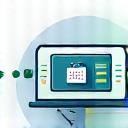 Icono de un motor de reservas online con un calendario y un icono de tarjeta de crédito
