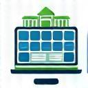 Icono de sistema de gestión hotelera (PMS) con una interfaz de software